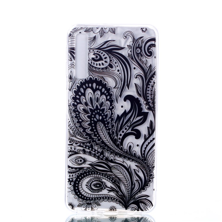 Embossed Pattern 3D Diamond Texture TPU Cover for Samsung Galaxy A7 (2018) A750 - Black Flower-2