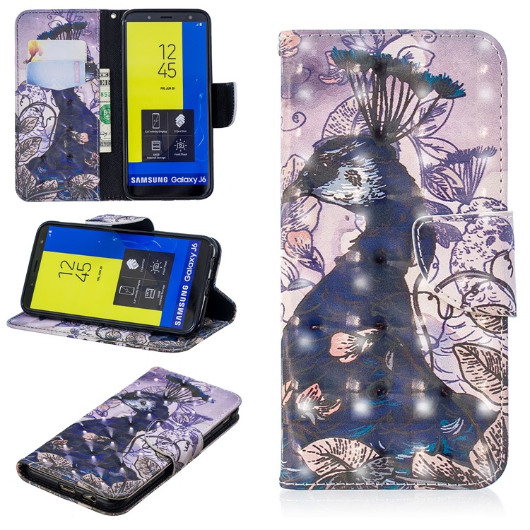 

Light Spot Decor Pattern Printing Wallet Stand Leather Flip Shell for Samsung Galaxy J6 (2018) - Peacock, Galaxy J6 (2018)