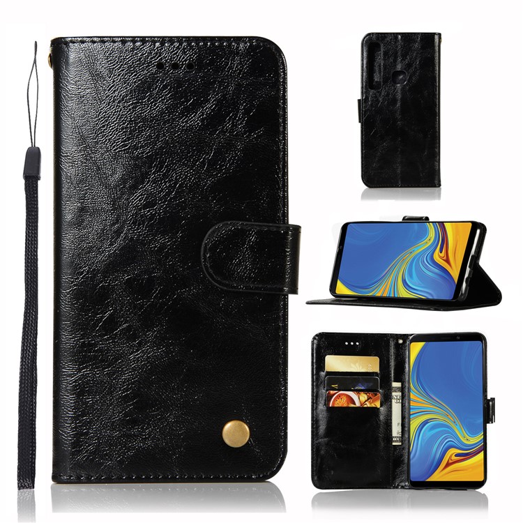 Premium Vintage PU Leather Wallet Case with Stand for Samsung Galaxy A9 (2018)/A9 Star Pro/A9s - Black-1