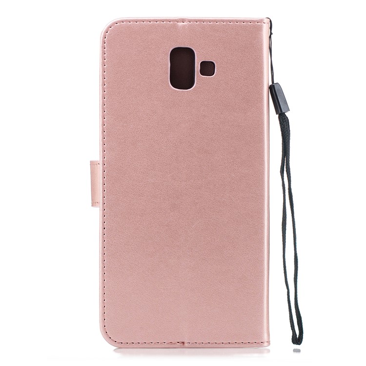 Imprinted Plum Blossom PU Leather Wallet Case for Samsung Galaxy J6 Plus - Rose Gold-2