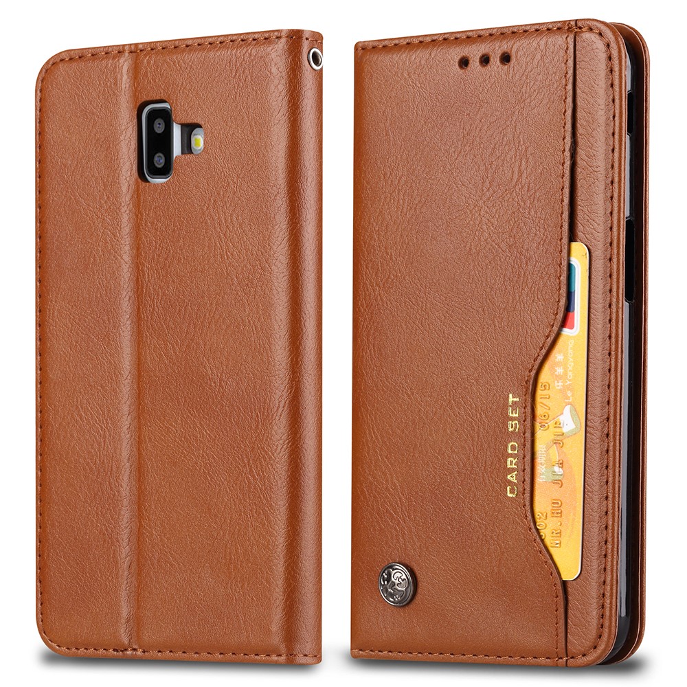 PU Leather Auto-absorbed Stand Wallet Phone Case for Samsung Galaxy J6+ / J6 Prime / J610 - Brown-2