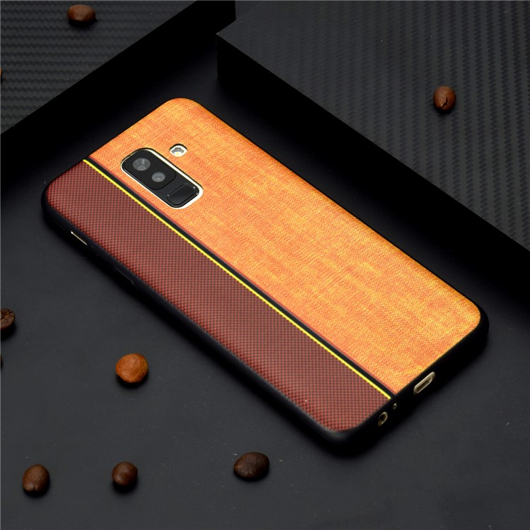 Cubierta Del Teléfono De TPU De Textura De Empalme De Tela De Jeans Para Samsung Galaxy A6 + (2018) / A9 Estrella Lite - Marrón / Caqui-2