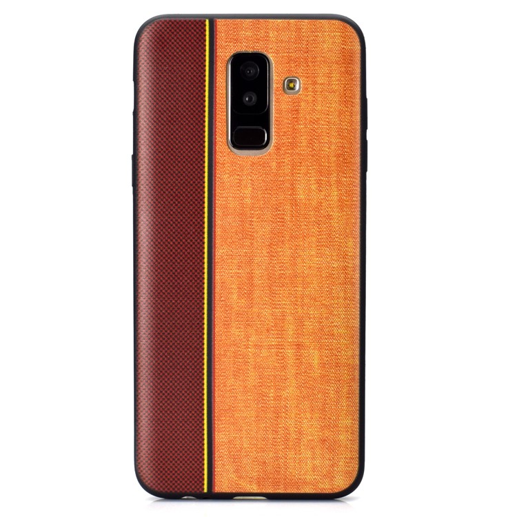 Cubierta Del Teléfono De TPU De Textura De Empalme De Tela De Jeans Para Samsung Galaxy A6 + (2018) / A9 Estrella Lite - Marrón / Caqui-3
