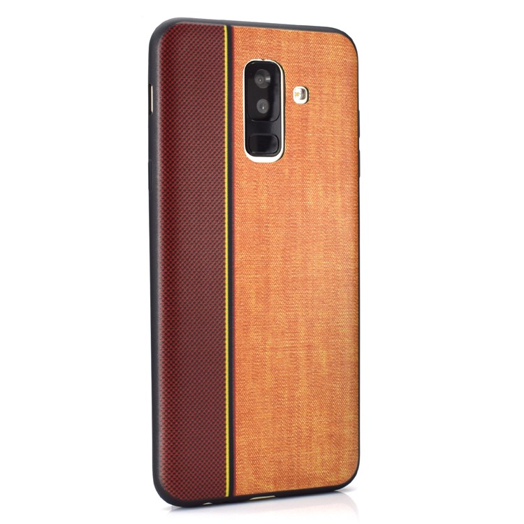 Cubierta Del Teléfono De TPU De Textura De Empalme De Tela De Jeans Para Samsung Galaxy A6 + (2018) / A9 Estrella Lite - Marrón / Caqui-4