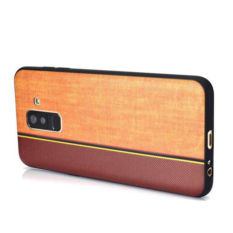 Cubierta Del Teléfono De TPU De Textura De Empalme De Tela De Jeans Para Samsung Galaxy A6 + (2018) / A9 Estrella Lite - Marrón / Caqui-7