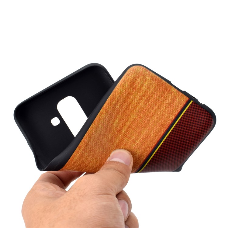 Cubierta Del Teléfono De TPU De Textura De Empalme De Tela De Jeans Para Samsung Galaxy A6 + (2018) / A9 Estrella Lite - Marrón / Caqui-8