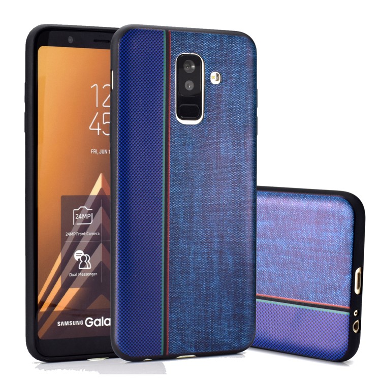 Tejido De Jeans, Empalme, Textura, Carcasa De TPU Para Samsung Galaxy A6 + (2018) / A9 Estrella Lite - Azul-1