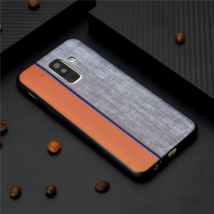 Funda De Accesorios De TPU Con Textura De Empalme De Tela De Jeans Para Samsung Galaxy A6 + (2018) / A9 Estrella Lite - Marrón Gris-2