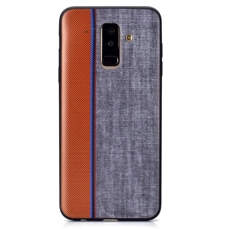 Funda De Accesorios De TPU Con Textura De Empalme De Tela De Jeans Para Samsung Galaxy A6 + (2018) / A9 Estrella Lite - Marrón Gris-3