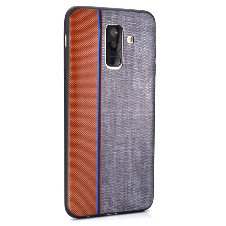 Funda De Accesorios De TPU Con Textura De Empalme De Tela De Jeans Para Samsung Galaxy A6 + (2018) / A9 Estrella Lite - Marrón Gris-4