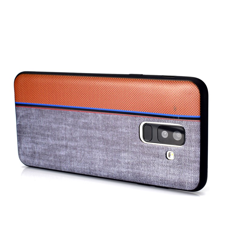 Funda De Accesorios De TPU Con Textura De Empalme De Tela De Jeans Para Samsung Galaxy A6 + (2018) / A9 Estrella Lite - Marrón Gris-5