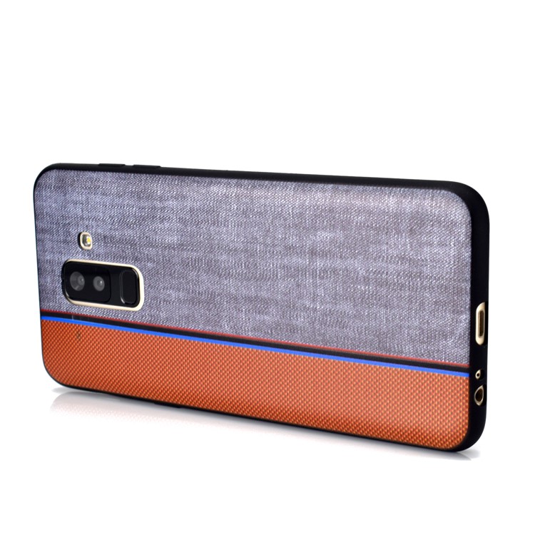 Funda De Accesorios De TPU Con Textura De Empalme De Tela De Jeans Para Samsung Galaxy A6 + (2018) / A9 Estrella Lite - Marrón Gris-6