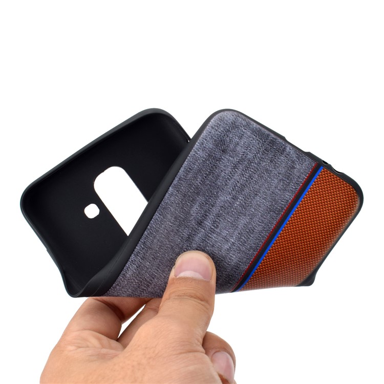 Funda De Accesorios De TPU Con Textura De Empalme De Tela De Jeans Para Samsung Galaxy A6 + (2018) / A9 Estrella Lite - Marrón Gris-7