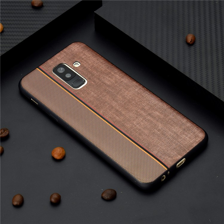 Funda De TPU Con Textura De Empalme De Tela De Jeans Para Samsung Galaxy A6 + (2018) / A9 Estrella Lite - Café-2