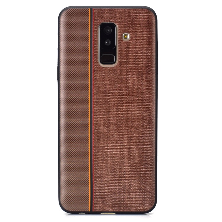 Funda De TPU Con Textura De Empalme De Tela De Jeans Para Samsung Galaxy A6 + (2018) / A9 Estrella Lite - Café-3