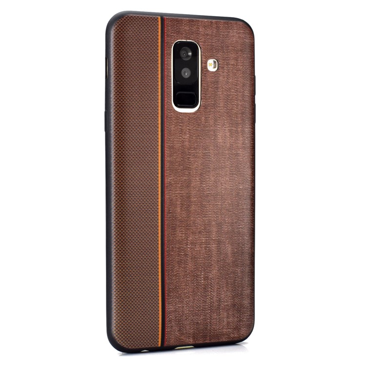 Funda De TPU Con Textura De Empalme De Tela De Jeans Para Samsung Galaxy A6 + (2018) / A9 Estrella Lite - Café-4