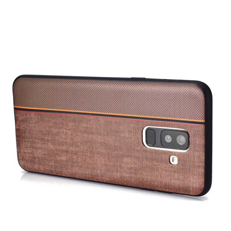 Funda De TPU Con Textura De Empalme De Tela De Jeans Para Samsung Galaxy A6 + (2018) / A9 Estrella Lite - Café-5