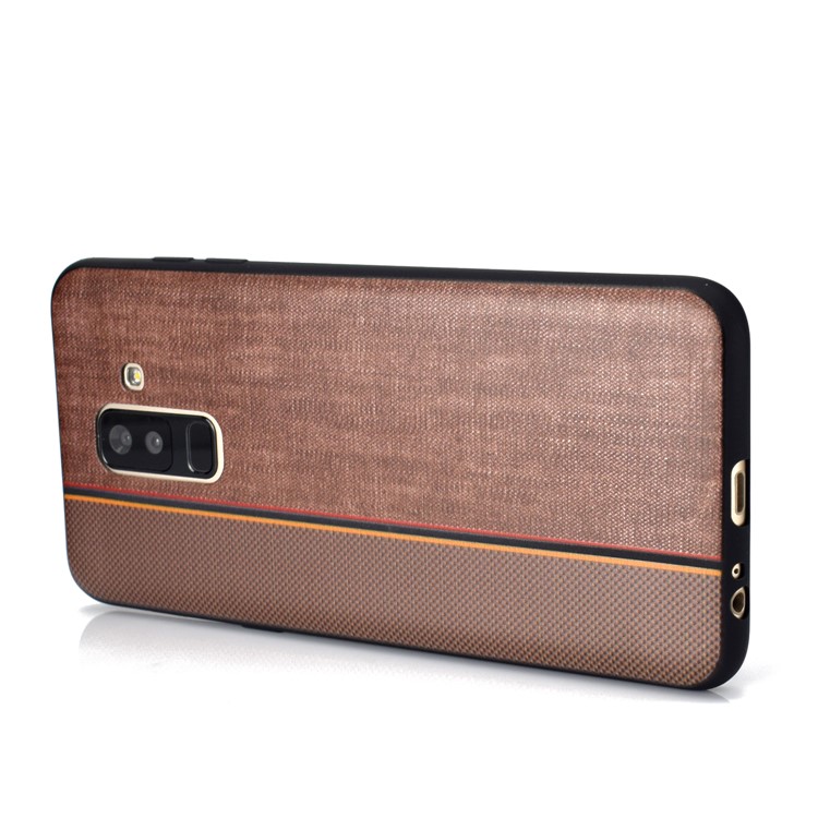 Funda De TPU Con Textura De Empalme De Tela De Jeans Para Samsung Galaxy A6 + (2018) / A9 Estrella Lite - Café-6