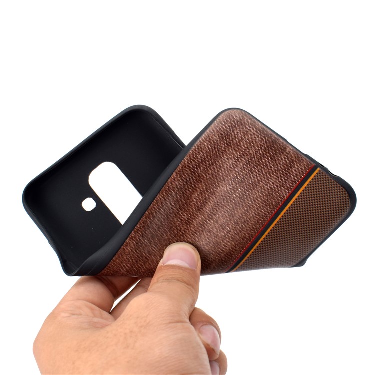 Funda De TPU Con Textura De Empalme De Tela De Jeans Para Samsung Galaxy A6 + (2018) / A9 Estrella Lite - Café-7
