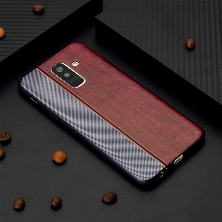 Funda De TPU Con Textura De Empalme De Tela De Jeans Para Samsung Galaxy A6 + (2018) / A9 Estrella Lite - Gris Marrón-2