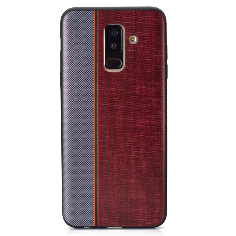 Funda De TPU Con Textura De Empalme De Tela De Jeans Para Samsung Galaxy A6 + (2018) / A9 Estrella Lite - Gris Marrón-3