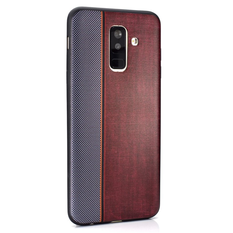Funda De TPU Con Textura De Empalme De Tela De Jeans Para Samsung Galaxy A6 + (2018) / A9 Estrella Lite - Gris Marrón-4