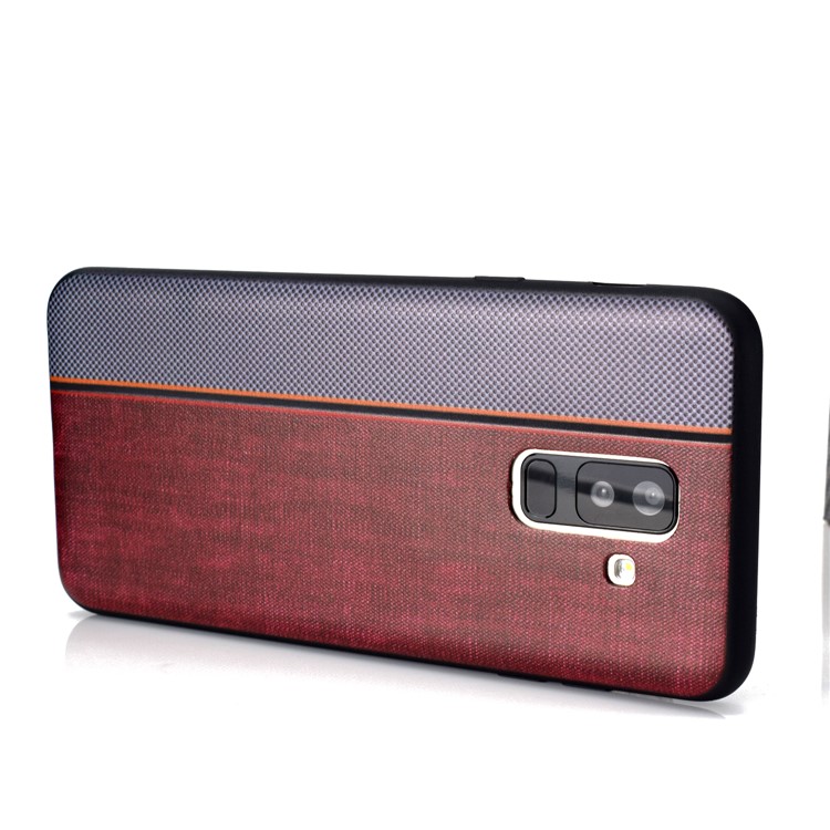 Funda De TPU Con Textura De Empalme De Tela De Jeans Para Samsung Galaxy A6 + (2018) / A9 Estrella Lite - Gris Marrón-5