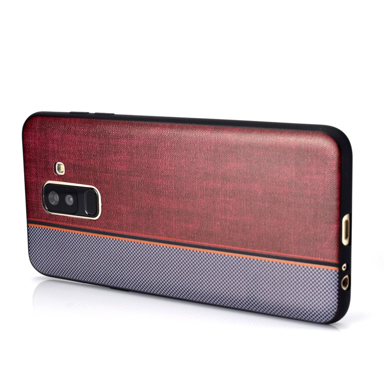 Funda De TPU Con Textura De Empalme De Tela De Jeans Para Samsung Galaxy A6 + (2018) / A9 Estrella Lite - Gris Marrón-6