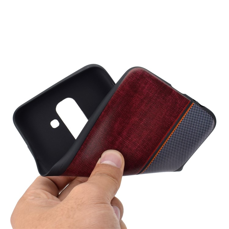 Funda De TPU Con Textura De Empalme De Tela De Jeans Para Samsung Galaxy A6 + (2018) / A9 Estrella Lite - Gris Marrón-7