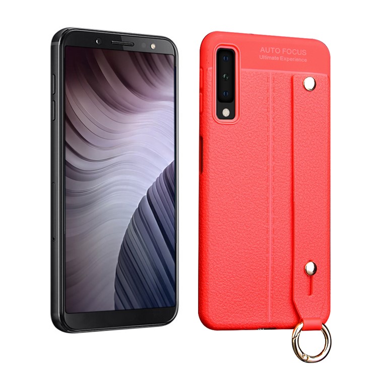 

Litchi Skin Soft TPU Защитная Оболочка С Карманным Устройством Для Галактики Samsung A7 (2018) - Красный, Galaxy A7 (2018)
