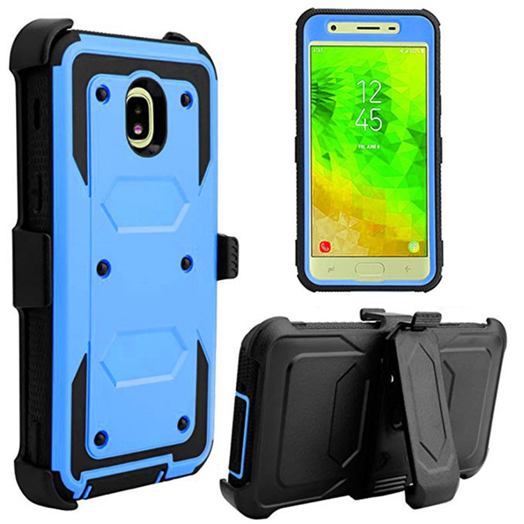 

Heavy Duty Rugged PC TPU Hybrid Belt Clip Kickstand Cell Phone Cover for Samsung Galaxy J7 (2018) - Blue, Galaxy J7 (2018)