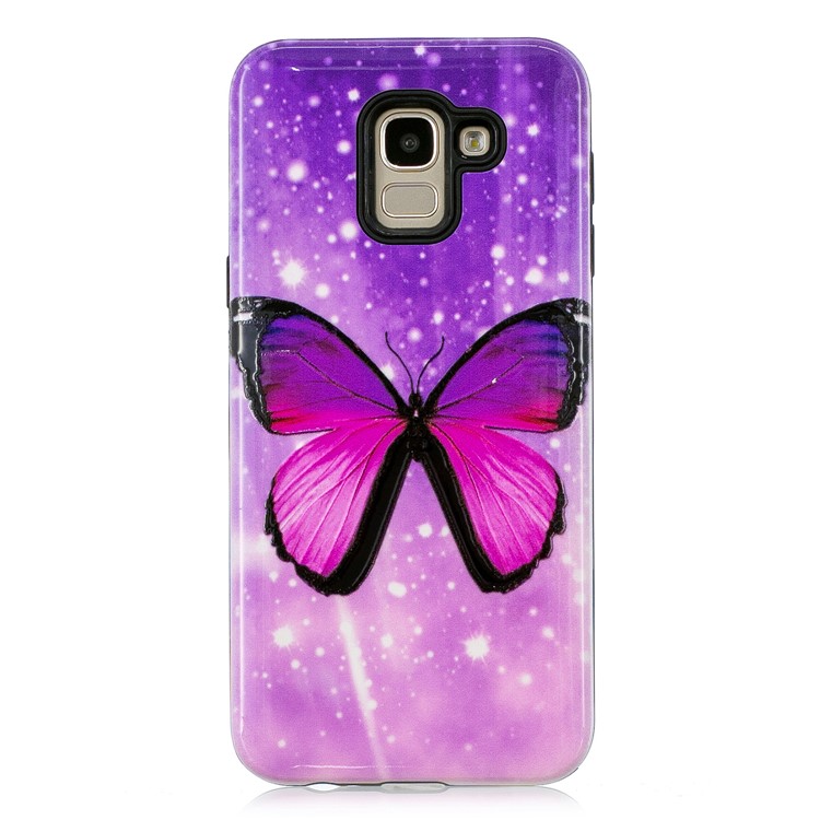 

For Samsung Galaxy J6 (2018) PC TPU Protection Case [Embossment Pattern] - Purple Butterfly, Galaxy J6 (2018)