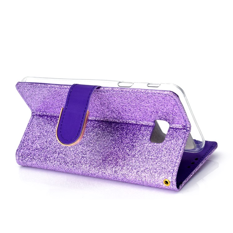 Glitter Pó Strass Decoração Carteira De Couro Caso De Celular Com Espelho Para Samsung Galaxy J4 Plus / J4 Prime J415 - Roxa-8