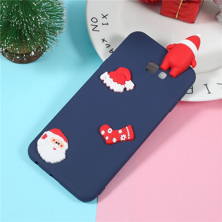 

3D Мультфильм Шаблон Гибкий Корпус Задней Панели TPU Для Галактики Samsung J4 Plus - Рождественская Шляпа / Синий Фон, Galaxy J4+