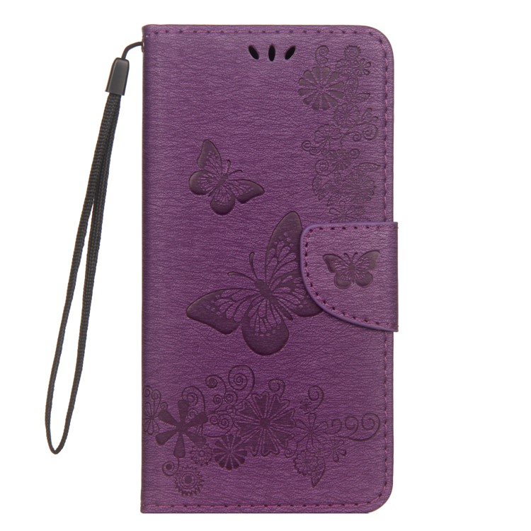 

Imprint Butterfly Flower Leather Stand Case with Card Slots for Samsung Galaxy A7 (2018) - Purple, Galaxy A7 (2018)