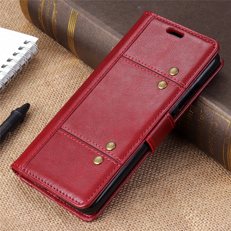 Crazy Horse Rivet Stand Wallet Magnetic Leather Mobile Phone Case for Samsung Galaxy A9 (2018) / A9 Star Pro / A9s - Red-2