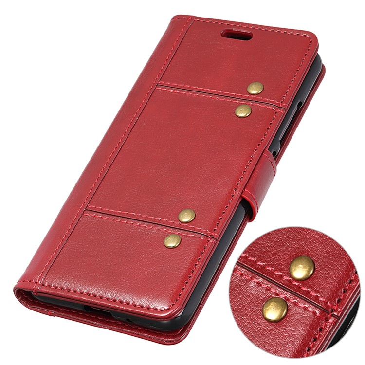 Crazy Horse Rivet Stand Wallet Magnetic Leather Mobile Phone Case for Samsung Galaxy A9 (2018) / A9 Star Pro / A9s - Red-7