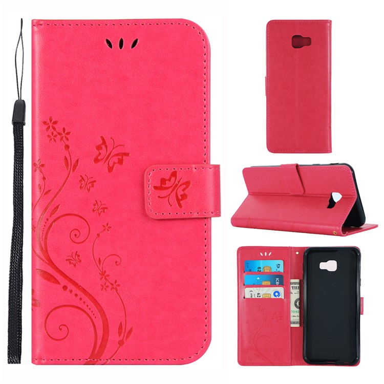 

Imprint Butterfly Flower Stand Wallet Leather Cover for Samsung Galaxy J4 Plus - Red, Galaxy J4+