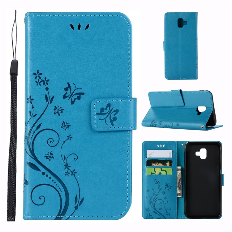 

Imprint Butterfly Flower Magnetic Leather Stand Case for Samsung Galaxy J6+ - Blue, Galaxy J6+