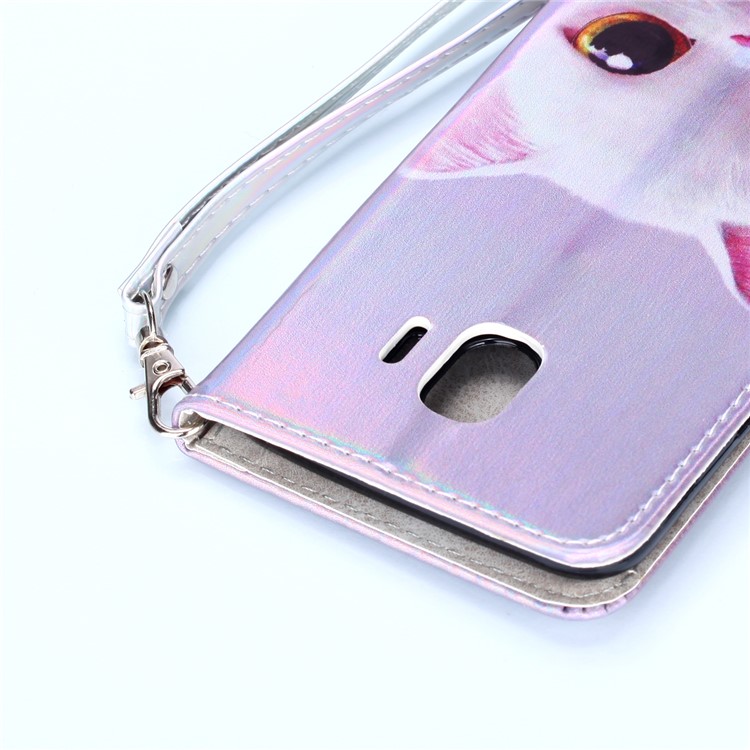 Laser Carving Patterned Leather Phone Case for Samsung Galaxy J4 (2018) - White Cat-4