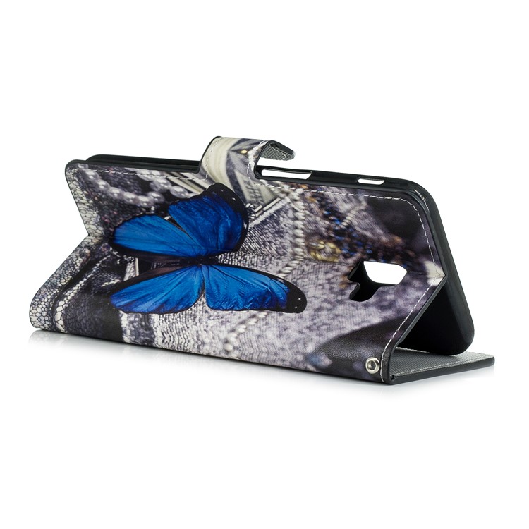 Pattern Printing Leather Magnetic Wallet Stand Folio Cellphone Shell for Samsung Galaxy J6 Plus - Blue Butterfly-3