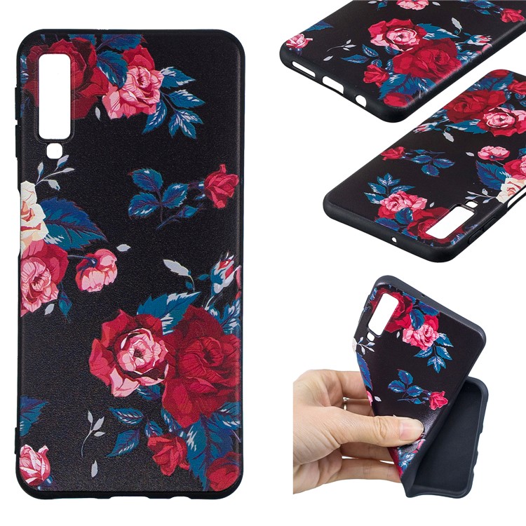 Para Samsung Galaxy A7 (2018) A750 Relevo Estampado TPU Caso Móvel Ultra-fino - Flores Vivas-1