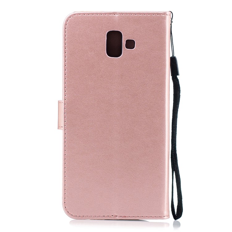 Estuche De Billetera De Cuero Con Estampado De Flores Y Diamantes De Imitación De Mariposa Para Samsung Galaxy J6 + - Oro Rosa-2