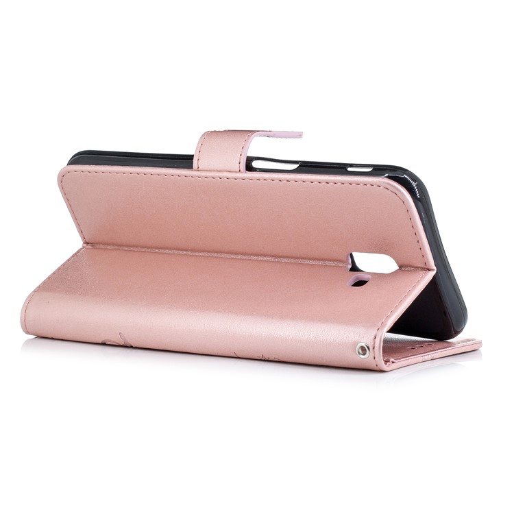 Estuche De Billetera De Cuero Con Estampado De Flores Y Diamantes De Imitación De Mariposa Para Samsung Galaxy J6 + - Oro Rosa-3