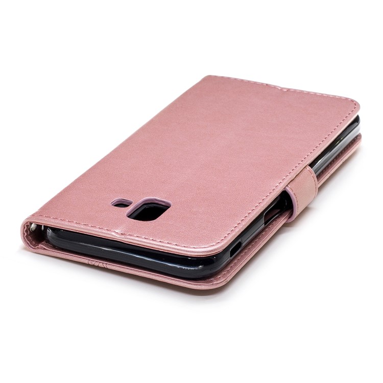 Estuche De Billetera De Cuero Con Estampado De Flores Y Diamantes De Imitación De Mariposa Para Samsung Galaxy J6 + - Oro Rosa-5