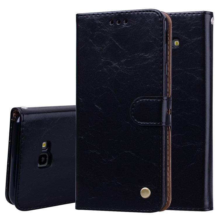 HAT PRINCE Oil Wax PU Leather Wallet Phone Case for Samsung Galaxy J4+ - Black-1