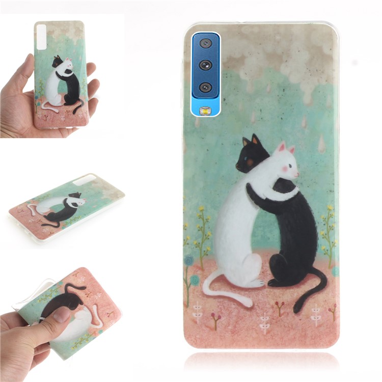 

For Samsung Galaxy A7 (2018) IMD Pattern Printing TPU Soft Cover - Hugging Cats, Galaxy A7 (2018)