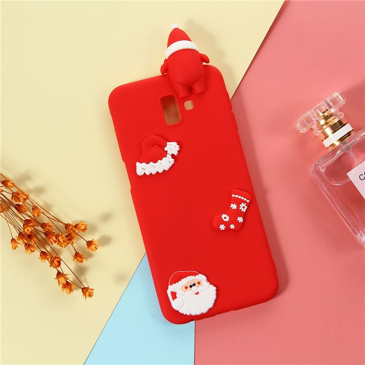 

3D Cartoon Pattern Soft TPU Casing for Samsung Galaxy J6+ - Christmas Hat / Red Background, Galaxy J6+