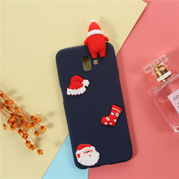 

3D Мультфильм Шаблон Мягкий TPU Мобильный Чехол Для Samsung Galaxy J6 + - Рождественская Шляпа / Темно-синий Фон, Galaxy J6+