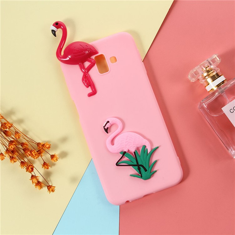 

3D Cartoon Pattern Soft TPU Mobile Cover for Samsung Galaxy J6+ - Flamingo / Pink Background, Galaxy J6+
